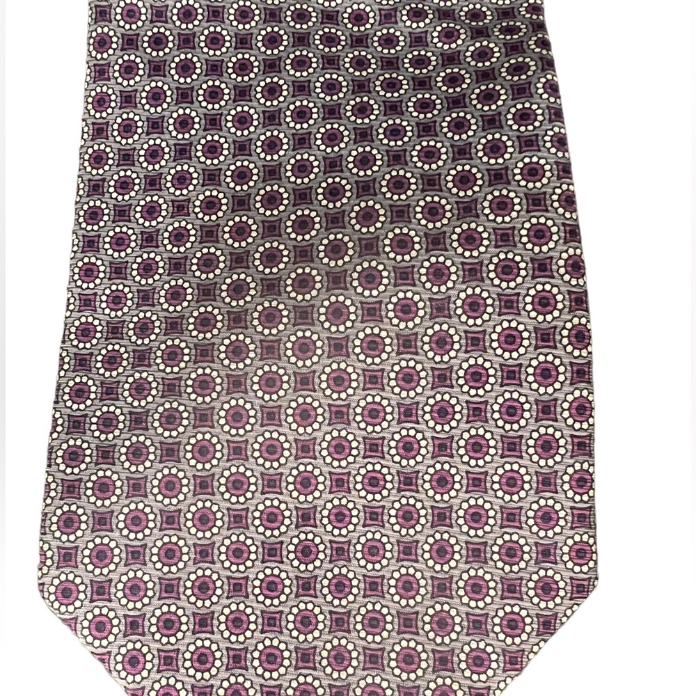 🇺🇸 Vintage Brooks Brothers Tie Garnet Floral Medallions  Gray Purple Silk USA